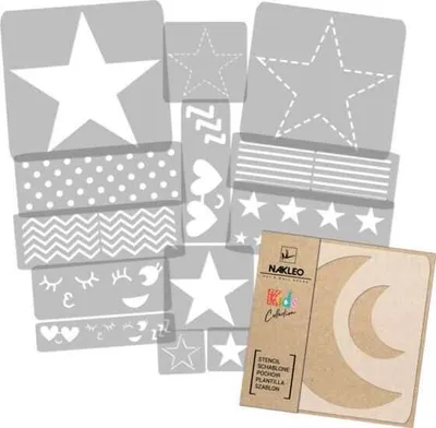 Produktbild von Schablonen Malen für Kinder, 14 Stück Set 9x12 bis 23x34 cm Himmel Sterne, Wiederverwendbare Kunststoff für Kinderzimmer Malvorlage Raumdekoration