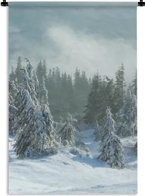 Produktbild von MuchoWow® Wandteppich Wandbehang Wald - Schnee - Winter 60x90 cm Tapisserie Dekoration Wandtuch - Foto-Teppich - Abwaschbar