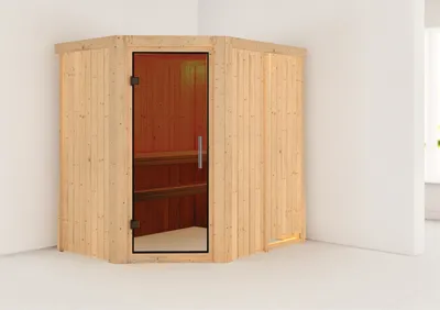 Produktbild von Karibu Sauna Innensauna Carin Eckeinstieg ohne Zubehör 196x151x198 cm ohne Dachkranz mit Graphittür