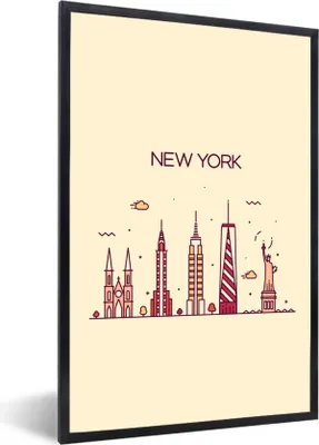Produktbild von MuchoWow® Gerahmtes Poster New York - Freiheitsstatue - Skyline 20x30 cm - Poster mit Schwarzem Bilderrahmen Wandposter Rahmen Foto Bilder - Drucken - Bilder Poster im Rahmen