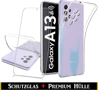 Produktbild von Für Samsung Galaxy A13 4G  Silikon Transparent Hülle + Panzerglas Echt Glas Display Schutzglas