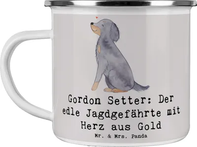 Produktbild von Mr. & Mrs. Panda Teetasse Gordon Setter - Grau Pastell - Geschenk, becher emaille, Teebecher, Haferl, Jagdhund, treuer Hund, Tasse, loyal, Hunderassen Beschreibung