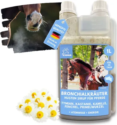 Produktbild von EMMA Breath Sirup Hustensaft Pferd - Bronchial Kräuter 1L Fenchel Bronchialkräuter - bei Husten Pferd beruhigt Atemwege Hustenlöser Hustenkräuter