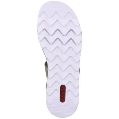 Produktbild von Rieker Damen Pantolette T-Steg Boho sportlich Keilabsatz V79M6, Größe:38 EU, Farbe:Grün