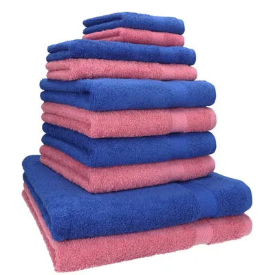 Produktbild von Betz 10-tlg. Handtuch-Set PREMIUM CLASSIC 2 Duschtücher 4 Handtücher 2 Gästetücher 2 Seiftücher  Farbe: royalblau & altrosa