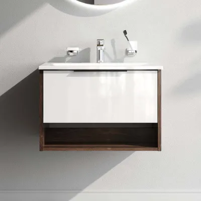 Produktbild von AM.PM Badmöbel Set Badezimmerschrank mit Waschbecken Hängender Waschbecken mit Unterschrank mit Soft Close, 60 cm, Weiß glänzend