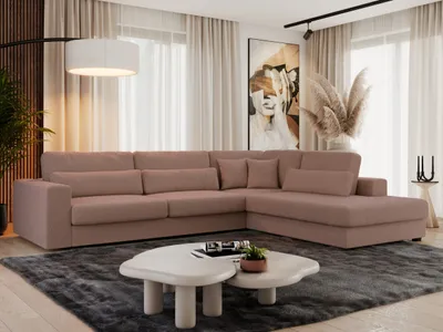 Produktbild von MKS MEBLE Ecksofa Sofa L-Form Grau Struktur, Wohnlandschaft L-Form, Couch L Form, Sofagarnitur Couchgarnitur Polsterecke, Breite: 316 cm - Savona L - Rosa Boucle - Rechts