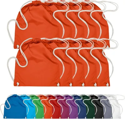 Produktbild von 10er PACK Baumwoll Turnbeutel Sportbeutel Zuziehbeutel Sack Schuhbeutel Rucksack Gym Sack, in Farbe: Orange