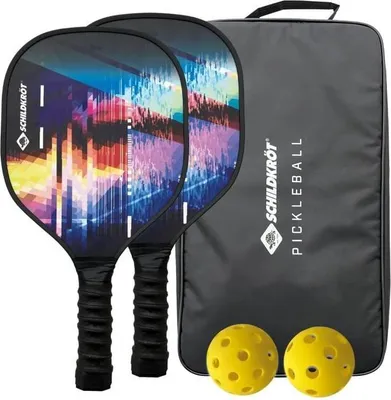 Image de Set de Pickleball Schildkröt, 2 Raquettes Bois 2 Balles TPE (1 Intérieur 26 Trous, 1 Extérieur 40 Trous)