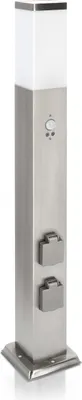 Produktbild von LED Wegeleuchte eckig 80cm mit Bewegungsmelder und 2 Steckdosen silber