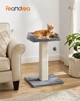 Produktbild von Kratzbaum - Kratzsäule - 1 Ebene - 71 cm Hoch - 40×30 cm Plüschplattform - Sisalmatte - Hellgrau