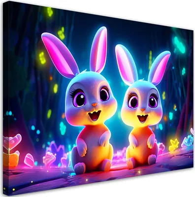 Produktbild von Leinwandbild Bunt Hasen Neon 90x60 Feeby Bunt bild für die wand bereit zum aufhängen