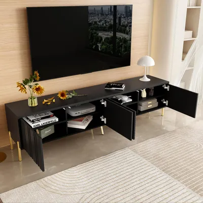 Obrázek produktu pro okwish TV stolek TV Lowboard, 1903848 cm, televizní stůl, obývací skříňka pro obývací pokoj, černá