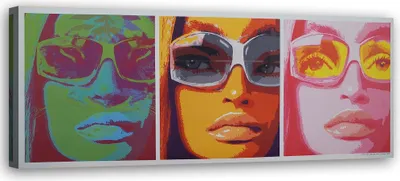 Produktbild von Leinwandbild buntes gesicht einer frau mit brille 150x50 cm Feeby farbe wandbild bereit zum aufhängen