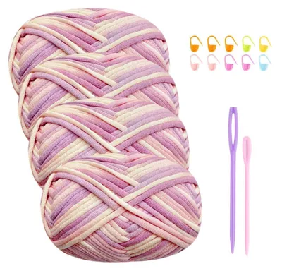 Image de Fil à crocheter, mélange coton-nylon, 4 pelotes de 50g, rose, rose-fuchsia