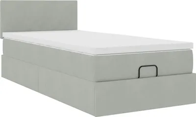 Produktbild von Ottoman-Bett mit Matratze Hellgrau 90x190 cm Samt