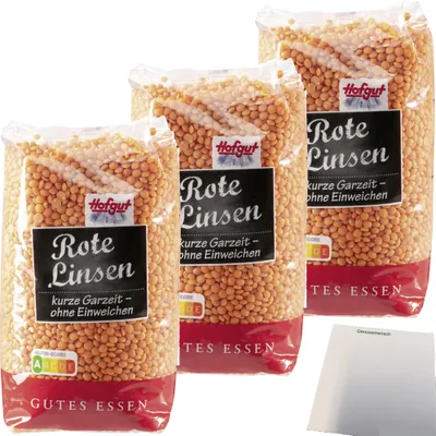 Produktbild von Hofgut Rote Linsen 3er Pack (3x500g Beutel) + usy Block