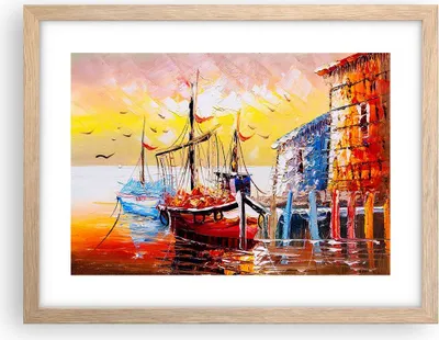 Produktbild von Gerahmtes Poster - Rahmen in heller Eiche - Boot Segel Meer - 40x30 cm - Wand Bild - Wanddeko - Wandbilder - Kunstposter - Wandposter - Bilderrahmen - Bilder - Kunstdruck - Wandbild - P2NAA40x30-3435