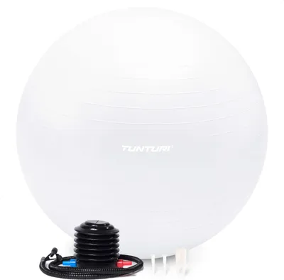 Produktbild von Tunturi Anti Burst Fitnessball mit Pumpe - Yoga-Ball 65 cm - Pilates-Ball - Schwangerschaftsball – 220 kg Benutzergewicht - Inklusive Trainings-App – Weiß