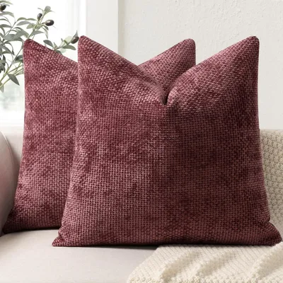 Immagine prodotto di Copridivano 45x45 cm, set da 2, in velluto, color borgogna, cuscini decorativi per divano, letto, soggiorno