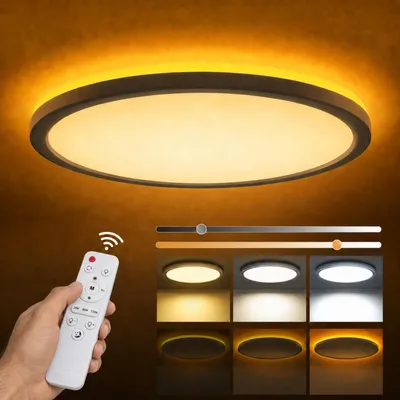 Immagine prodotto di Plafoniera a LED con luce notturna, 1800K, 24W, plafoniera piatta dimmerabile, lampada da soffitto per soggiorno, camera da letto, cucina, corridoio, ufficio, rotonda, diametro 29 cm