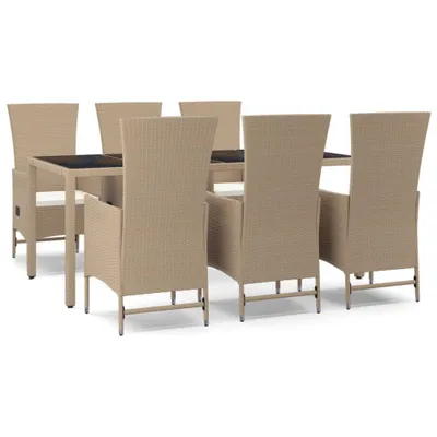 Produktbild von vidaXL 7-tlg. Garten-Essgruppe mit Kissen Beige Poly Rattan