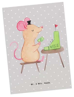Produktbild von Mr. & Mrs. Panda Postkarte Kassierer Herz - Grau Pastell - Geschenk, Kassenwart, einzelkarte, Designkarte, reich, Postkarten, Verkäufer, Ansichtskarte, Geldgeschenk