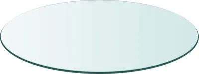 A round glass tabletop is shown against a white background.