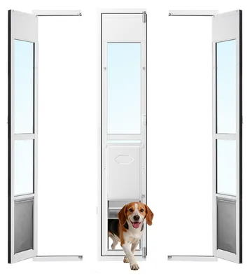 Produktbild von Haustierklappe für Glasschiebetür - Hundetür L - Höhenverstellbar 192,7–204,9 cm - Aluminiumrahmen - Abschließbar - Für große Hunde - 180° schwenkbar