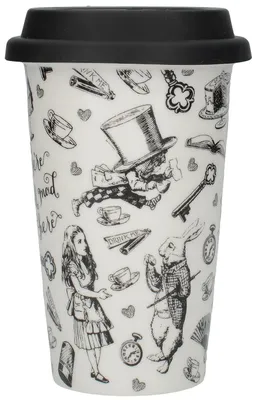 Produktbild von V AND A Victoria & Albert 5213454 - Reisebecher aus Keramik de, Design deAlice in Wonderland de, 19,5 x 19,5 x 15,5 cm, Farbe weiss und schwarz