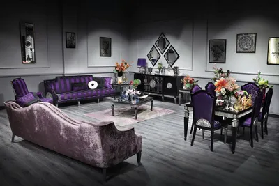 Immagine prodotto di Casa Padrino set barocco per soggiorno e sala da pranzo viola / nero / argento - Mobili barocchi