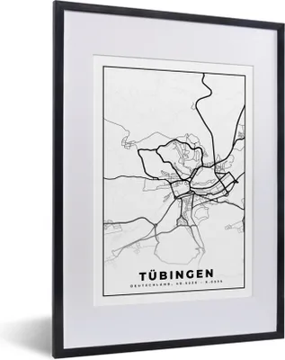 Produktbild von MuchoWow® Gerahmtes Poster Tübingen - Karte - Stadtplan 30x40 cm - Poster mit Schwarzem Bilderrahmen Wandposter Rahmen Foto Bilder - Wandposter Schlafzimmer