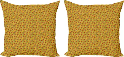 Obrázek produktu pro Sada povlaků na polštářky ABAKUHAUS Paisley (2ks), abstraktní východní motivy, pruhované pozadí, 40 x 40 cm, Vermilion Earth Yellow
