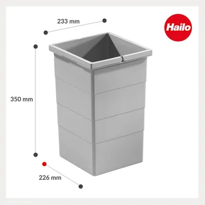 Zdjęcie produktu dla Wiadro do użytku wewnętrznego Hailo 1076099, 2 uchwyty, 226 x 233 x 350 mm, jasnoszare, 15 litrów