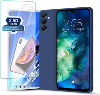 Produktbild von Hülle für Samsung Galaxy A05s mit 9H Displayglas Displayschutz Plus Case Cover Bumper Silikon Softgrip Schutzhülle Farbe: Blau