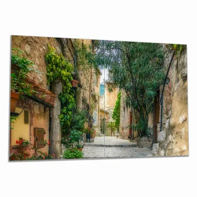 Produktbild von Wallario Herdabdeckplatte aus Glas, Größe 80 x 52 cm 2-teilig, Motiv Alte steinerne Gasse in Südfrankreich