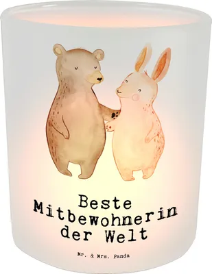 Produktbild von Mr. & Mrs. Panda Glas Windlicht Hase Beste Mitbewohnerin der Welt - Transparent - Geschenk, Zimmerkollegin, WG, Kerzenhalter, Wohngemeinschaft, Zimmernachbarin