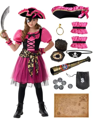Immagine prodotto di Costume da pirata rosa acceso per bambine, perfetto per Halloween