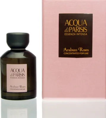 A bottle of perfume and its packaging are displayed against a white background.