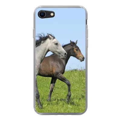 Produktbild von MuchoWow® Handyhülle Schutzhülle Hülle für iPhone SE 2022 Pferde - Tiere - Gras Silikon Softcase Handy Hülle - Schutzhülle