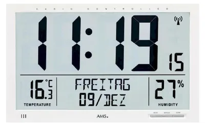 Produktbild von AMS 5887 Wanduhr Tischuhr Funk Funkwanduhr digital weiß Datum Thermometer Wecker
