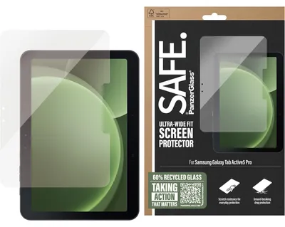 Produktbild von PanzerGlass SAFE. by ® Displayschutz Samsung Galaxy Tab Active5 Pro | Ultra-Wide Fit, Samsung, Samsung - Galaxy Tab Active5 Pro, Trockene Anwendung, Kratzresistent, Schockresistent, Transparent, 1 Stück(e)