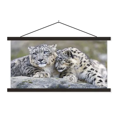Produktbild von MuchoWow® Textilposter Schneeleopard - Steine - Porträt 120x60 cm mit schwarzem Rahmen - Dekoration Schlafzimmer