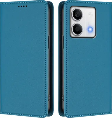 Image de Etui en cuir pour Xiaomi Redmi Note 13 5G, étui magnétique en cuirPolyuréthaneavec support Lake blue