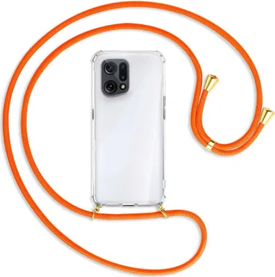 Produktbild von Handykette Backcover-Schutzhülle mit Band (Metall goldfarben) für Oppo Find X5 - neonorange