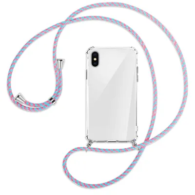 Produktbild von Handykette Backcover-Schutzhülle mit Band (Metall silberfarben) für Apple iPhone X / XS / 10 - pink/mint