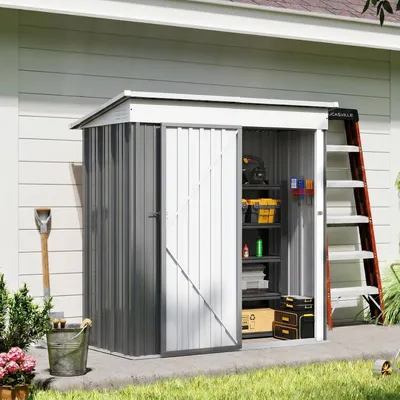 Produktbild von Gerätehaus Metall mit Pultdach 162x86x182 cm Grau mit Tür