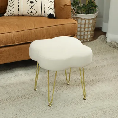 Produktbild von SUGIFT Sitzhocker Kleeblattform, Polsterhocker Stoffbezug, runder Hocker, Cremeweiß | 41 x 41 x 40 cm | Stahlbeine | 3 kg