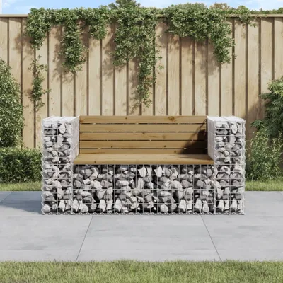 Produktbild von [Home] Gartenbank aus Gabionen 143x71x65,5 cm Kiefernholz Imprägniert , Neue Mode 2024 im häuslichen Leben