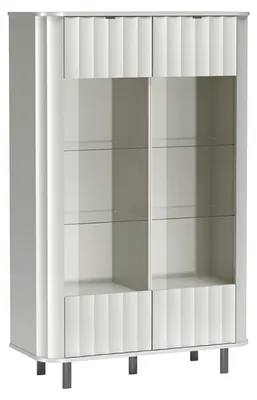 Obrázek produktu pro Vitrína SECHELT – bílá – skleněné police – frézovaná přední strana – osvětlení – 98 x 155 x 41 cm